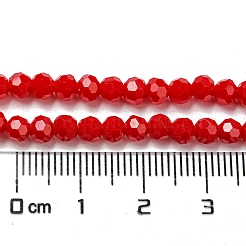 不透明ガラスビーズスタンド  ファセット（32ファセット）  ラウンド  レッド  4mm  穴：0.7mm  約87~93個/連  32~33cm&nbsp;X-EGLA-A035-P4mm-D16