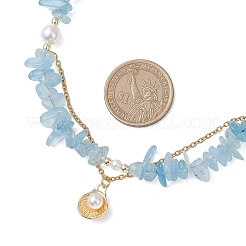 Комплекты ожерелий и браслетов из натуральных аквамариновых бусин для женщин&nbsp;SJEW-JS01372-01