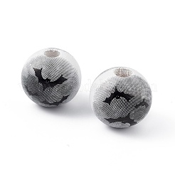 ハロウィンプリント天然木ヨーロピアンビーズ  大穴ビーズ  ラウンド  バット模様  15.2~16x15mm  穴：4~4.5mm&nbsp;WOOD-C014-01A
