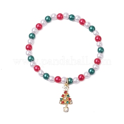 5 pcs 5 styles thème de Noël acrylique imitation perle et alliage émail extensible bracelets à breloques ensembles pour femmes&nbsp;BJEW-JB11199