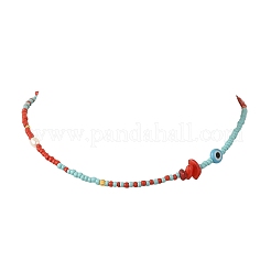 Collane da donna fatte a mano con occhio di Allah in vetro e perle naturali.&nbsp;NJEW-JN06425