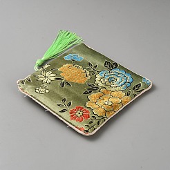 Borse con cerniera per gioielli in tessuto di seta ricamato con fiori in stile cinese con nappa&nbsp;ABAG-WH0032-99B