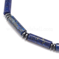 Natürliche Lapislazuli-Säule (gefärbt) und synthetisches Hämatit-Stretch-Armband&nbsp;BJEW-JB08458-03