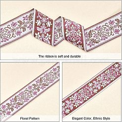 エスニック風刺繍ポリエステルリボン  ジャカードリボン  服飾材料  片面花柄  蘭  2-3/8インチ（60mm）  約5.47ヤード（5m）/バンドル&nbsp;OCOR-WH0079-25D