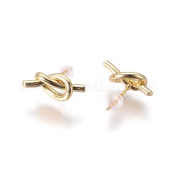 真鍮製スタンドピアス  プラスチック製のピアスキャッチで  長持ちメッキ  結び目  ミックスカラー  8x17x4mm  ピン：0.7mm&nbsp;EJEW-F809-02