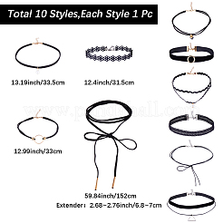 10 Stück 10 Stile Gothic Polyester Spitze Chokerhalsketten&nbsp;NJEW-SC0001-75