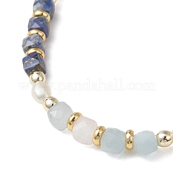 Эластичные браслеты из натуральных аквамаринов и натурального лазурита в форме кубиков для женщин.&nbsp;BJEW-JB13390-03