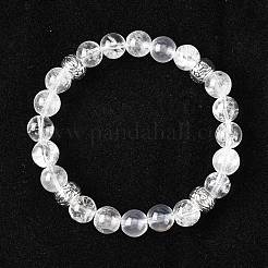 Bracciale elasticizzato in cristallo di quarzo naturale con perline a fiore in lega&nbsp;BJEW-PH00714-07