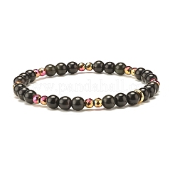 2 pièces 2 bracelets extensibles en obsidienne naturelle et hématite synthétique et bois avec breloque planète&nbsp;BJEW-JB07616
