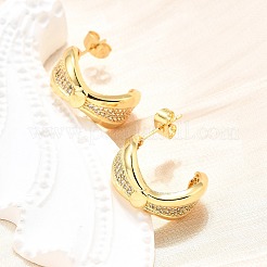 Женские серьги-гвоздики из латуни с микропаве и прозрачным кубическим цирконием EJEW-U056-05A-G