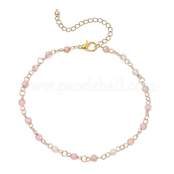 Chaînes de cheville à maillons ronds à facettes en acier inoxydable 304 et agate naturelle (teinte et chauffée)&nbsp;AJEW-AN00747-03