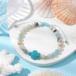 Braccialetti di perline intrecciate con perline rotonde di amazzonite di fiori naturali&nbsp;BJEW-JB10692-04
