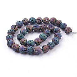 Brins de perles de roche de lave naturelle électrolytique avec placage sous vide pvd&nbsp;G-E432-12mm-08