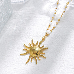 Ожерелья с подвеской в виде солнца из нержавеющей стали 304 с искусственным жемчугом ABS&nbsp;LS-NJEW-Z107-01G