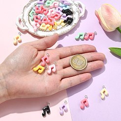 不透明樹脂ペンダント40個  音符  プラチナ鉄ループ付き  ミックスカラー  13.5x18.5x4.5mm  穴：2mm&nbsp;RESI-CJ0005-30