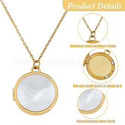 Collier avec pendentif en forme de médaillon en coquillage blanc naturel en acier inoxydable pour femme&nbsp;NJEW-HS0001-12B