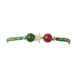 3 pièces 3 styles noël 8mm rond teint naturel malaisie jade et cornaline naturelle et perles de rocaille de verre bracelets de perles tressées&nbsp;BJEW-MZ00070