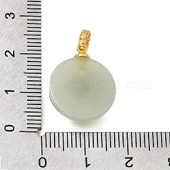 天然石グリーンアベンチュリンペンダント  真鍮の太陽が付いたフラットラウンドいチャーム  ゴールドカラー  20x16x7mm  穴：6.5x3.5mm&nbsp;G-T151-01J