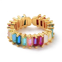 Прямоугольное латунное кольцо с микро-паве и кубическим цирконием&nbsp;RJEW-Z044-05G-01