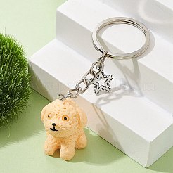 樹脂犬ペンダントキーホルダー  鉄のリングと合金のスターチャーム付き  桃パフ  8.5cm  犬：30.5mm&nbsp;KEYC-JKC00564-03