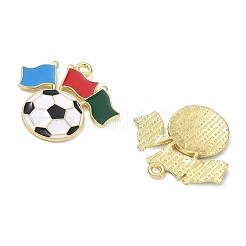 合金エナメルチャーム  バナーチャーム付きサッカーボール  ゴールドカラー  25x26x2mm  穴：1.8mm&nbsp;AL-CBAD1A5-01B-G