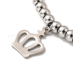 Устойчивый к потускнению браслет с подвесками в виде короны из нержавеющей стали 304 с круглыми бусинами из нержавеющей стали 201 для женщин BJEW-B057-23P