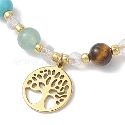 3 pulsera con dijes de chakra de acero inoxidable 304&nbsp;BJEW-JB12564-05