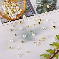 DIYジュエリー作成キット  アクリル＆模造真珠アクリルビーズを含む  弾性水晶の線  ミックスカラー  4mm  穴：1mm  700個/セット&nbsp;DIY-SZ0002-97
