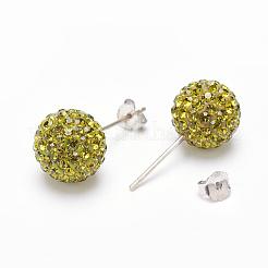 彼女へのバレンタインデーギフト  925スターリングシルバーオーストリアのクリスタルラインストーンスタッドピアス  丸玉スタンドピアス  ラウンド  228 _olivine  10mm&nbsp;Q286G-228