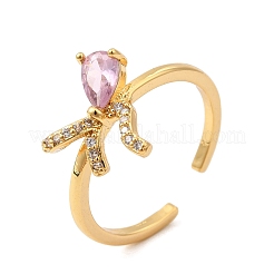 Кольца-манжеты из латуни с розовым паве и прозрачными кубическими цирконами&nbsp;RJEW-P173-01G-02