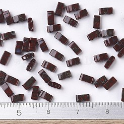 MIYUKIハーフティラビーズ  日本製シードビーズ  2の穴  （htl4521)不透明な赤いピカソ  5x2.3x1.9mm  穴：0.8mm  約1250個/50g&nbsp;SEED-X0054-HTL4521