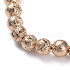 Bracciali elasticizzati con perle di roccia lavica naturale galvanica&nbsp;BJEW-G623-01LG-6mm