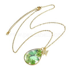 Colliers pour femmes avec pendentif papillon en résine époxy transparente en forme de larme et micro-pavé de zirconiums cubiques transparents sur laiton&nbsp;NJEW-JN06288