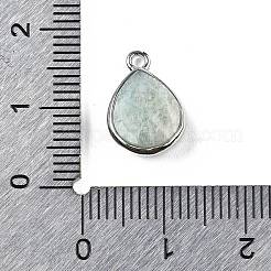 天然アマゾナイトのファセットペンダント  ラックメッキ金メッキ真鍮ティアドロップチャーム  14x9.5x4mm  穴：1.4mm&nbsp;G-U019-05P-02