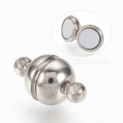 ループ付き真鍮製マグネットクラスプ  ラウンド  プラチナ  14x8mm  穴：1mm&nbsp;MC043-2