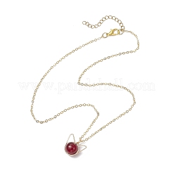 Стеклянные ожерелья с подвесками в форме кошки из медной проволоки NJEW-JN05258