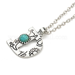 Lettre a ~ z en alliage plaqué argent antique avec colliers à pendentif turquoise synthétique&nbsp;NJEW-G080-01D