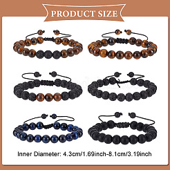 6шт. 5 стиля браслетов из плетеных бусин из натуральной лавы BJEW-AN0001-12