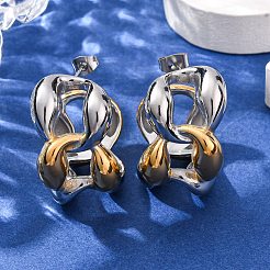 304ステンレススチールツートンスタッドピアス  チェーンチャーム  ゴールデン·ステンレス鋼色  33.5x18mm&nbsp;EJEW-A136-01B-GP