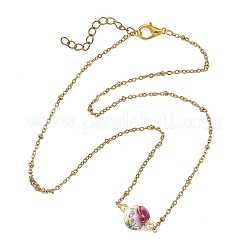 Collier pendentif rond en porcelaine imprimée de fleurs&nbsp;NJEW-JN06473