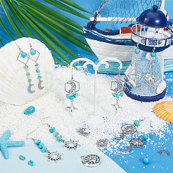 Наборы для самостоятельного изготовления подвесных сережек из искусственной бирюзы и сплава в виде звезды и луны DIY-SC0028-37