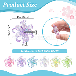 60色の樹脂ビーズキャップ6個  アイリスの花  ミックスカラー  45x40.5x8.5mm  穴：3mm  10個/カラー&nbsp;RESI-PH0002-70