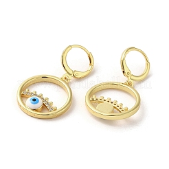 Boucles d'oreilles dormeuses en laiton plaqué or 18 carats véritable mauvais œil&nbsp;EJEW-Q797-09G-01
