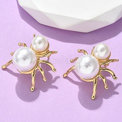 Серьги-гвоздики в форме паука из нержавеющей стали 304 и пластика ABS с имитацией жемчуга EJEW-S253-20G