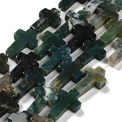 天然石モスアゲートビーズ連売り  クロス  20.5x12.5x4.5mm  穴：1mm  約19個/連  15.55''（39.5センチメートル）&nbsp;G-I337-A05-01