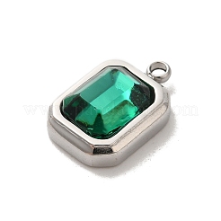 304ステンレススチールガラスペンダント  長方形チャーム  ステンレス鋼色  ティール  13.5x9x5mm  穴：1.4mm&nbsp;STAS-L022-062P-04