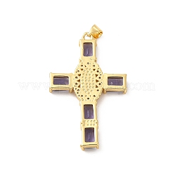 ラックメッキ真鍮チャーム  ガラスキュービックジルコニア付き  聖母マリアの魅力を持つ宗教クロス  カドミウムフリー＆鉛フリー  長持ちメッキ  18KGP本金メッキ  ミックスカラー  43x27x4mm  穴：5x3mm&nbsp;KK-D087-11G