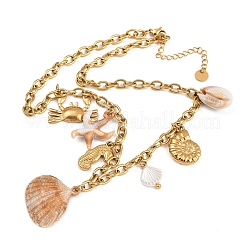 Женские кулоны-нагрудники из нержавеющей стали 304 и натуральных ракушек каури NJEW-A050-02G
