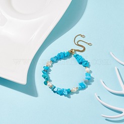 Chip di howlite naturale e braccialetto scorrevole con perline di perle&nbsp;BJEW-JB08334-06