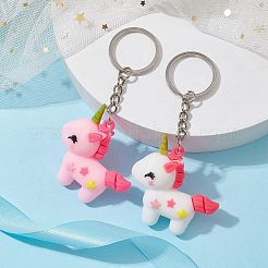 2 個 2 色の漫画ユニコーン PVC プラスチックキーホルダー  鉄のスプリットキーリング付き  ミックスカラー  10.4cm  1pc /カラー&nbsp;KEYC-JKC00676